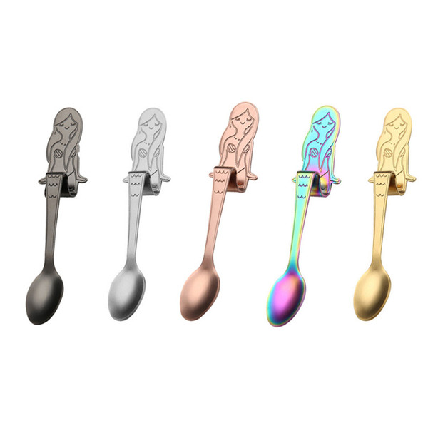 2018 Hot sale Mermaid Teaspoons stainless steel Creative Tea Coffee Spoon for Cafe wedding Hanging Spoon