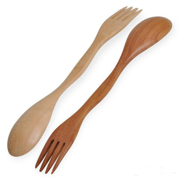 Wooden Spoon Nice Nordic Style Fork Double Spoon Multifunction Ice Cream Dessert Fruit Spoon Environmental Tableware