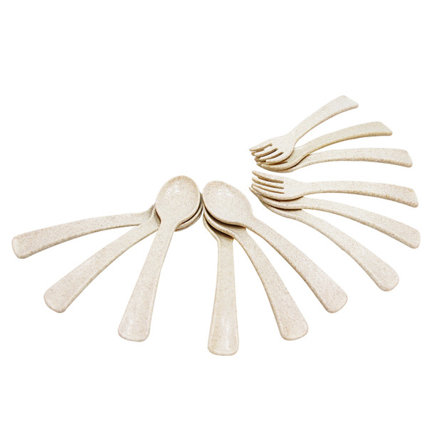 OOU 6pcs/set Eco-friendly Wheat Straw Fiber Plastic Dinnerware Sets Portable Travel Scoops Fork Cutlery Set Korean Outdoor Tableware