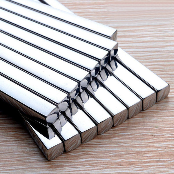 Wholesale Hot Sale 304 Stainless Steel Sliver Chopsticks Chinese Reusable Square Hashi Sushi Sticks Kitchen Accessories