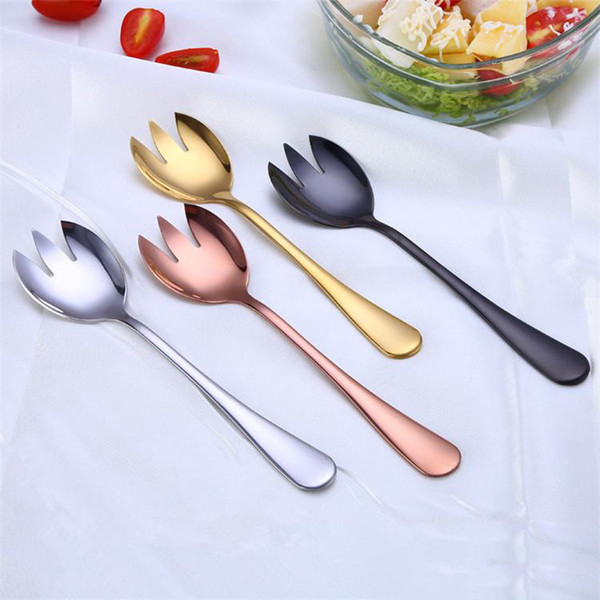 PVD Plated Salad Forks Spoons Stainless Steel Silver Gold Copper Black Salad Forks Salad Spoons Wholesale