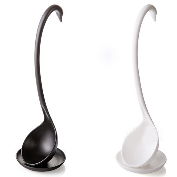 Wholesale- swan shape can be vertical plastic spoon kitchen cutlery spoon long handle large spoon black white color kitchen accessories