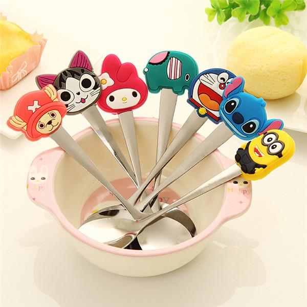 Special Cartoon Stainless Steel Spoon Cute Silicon Handle Colher Children Soup Ladle Fashion Coffee Mixing Spoon F387