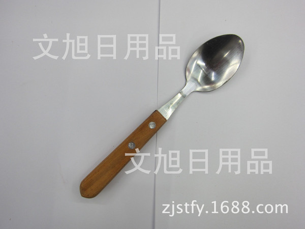 Spot Supplies Stainless Steel Two Nail 3pc Wooden Handle Spoon Nail Card Packing 3 Paper Set Scoop Spoon