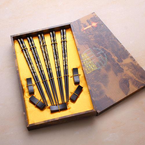 5 pairs bamboo glamour black chopstick print auspicious clouds characteristics Riverside Scene at Qingming Festival boxATW_0019