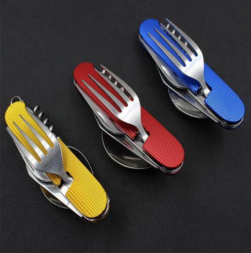 Durable Outdoor camping supplies Multi-functional Spoon Fork knife tableware tools Portable 3 in 1 Dinnerware Set