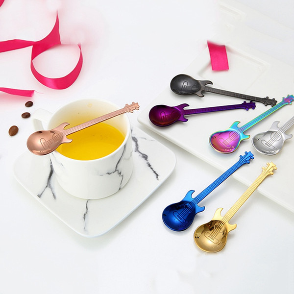 1PC Kitchen Tool Stainless Steel Guitar Coffee Spoon High Quality Dessert Cutlerys Teaspoon Colorful Tea Spoon Coffee Accessorie