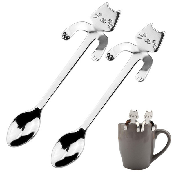 Mini Cat Stainless Steel Coffee & Tea Spoon Long Handle Creative Spoon Drinking Tools Kitchen Gadget Flatware Tableware