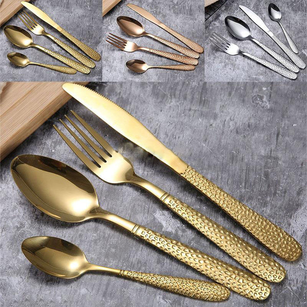 Stainless Steel Gold Dinnerware Set Spoon Fork Knife Flatware Sets Dinner Steak Soup Coffee ice Cream Spoon Kitchen Utensil