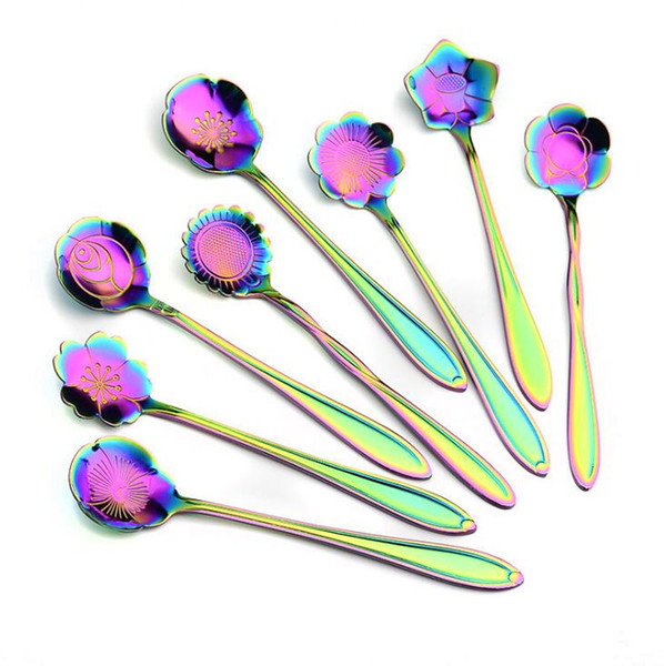 8pcs/set Stainless Steel Flower Spoon Tea Coffee Stiring Spoon Ice Cream Sugar Cake Dessert Tableware Dining Bar Kitchen Spoons Scoop