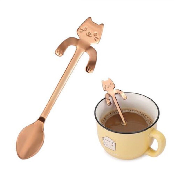 Coffee spoon stainless steel cat spoon cute cat milk tea small spoon Fashion Spoons Home Supplies V 001