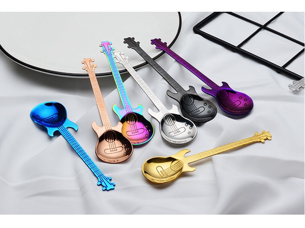 7 styles Guitar Spoon Stainless Steel Spoon Creative Milk Coffee Spoons Food Grade Tea Spoon Teaspoon Gifts Bar Tool CMP011