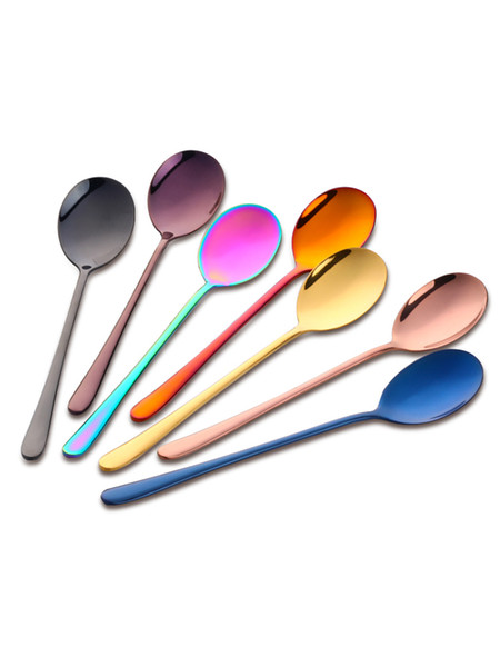 Buyer Star 8 Colors Stainless Steel Spoon With Long Handle Ice Spoon Coffee Spoon Tea Home Kitchen Tableware Spoons Size 21 CM