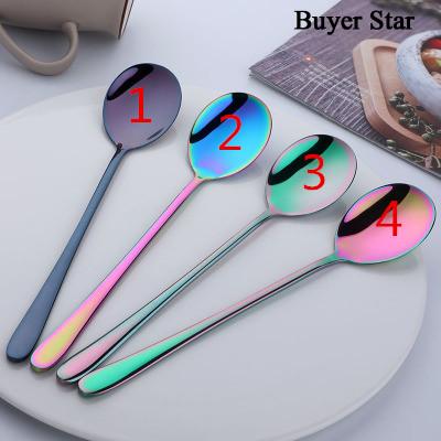 Stainless Steel Spoon With Long Handle Brilliant Polishing Spoon Ice Cream Spoon Kitchen Colourful Mixing Spoons Teaspoon