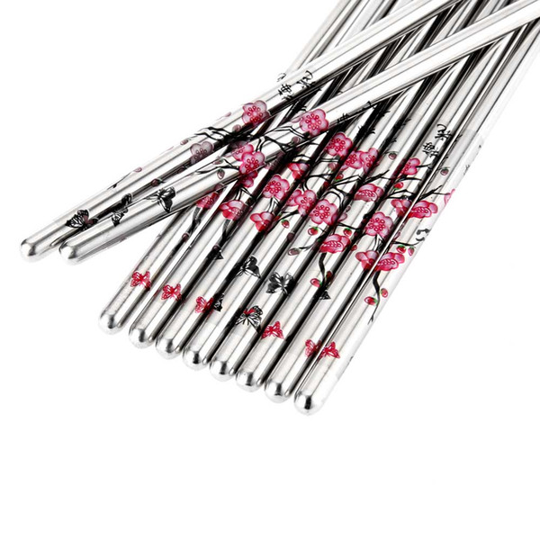 5 Pair/Set Stainless Steel Chinese Chopsticks Food sticks Plum Flower Pattern Chop Sticks Flatware Cutlery Household Kit