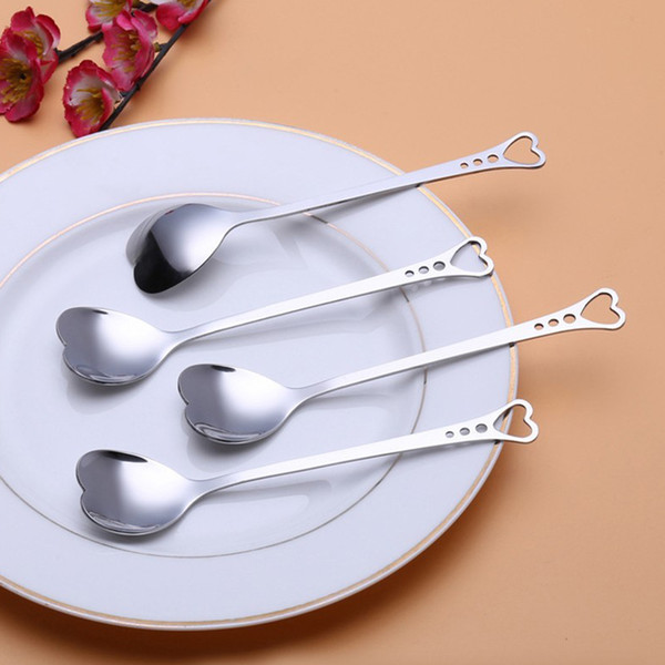 Wholesale- 1 PCS Heart Coffee Spoon Dessert Sugar Stirring Spoon Ice Cream yogurt Honey Spoon Kitchen Coffeeshop Flatware