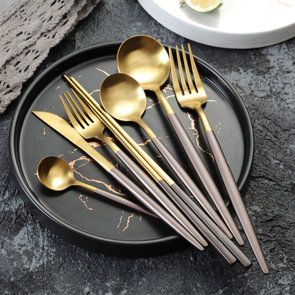 Stainless Steel Flatware Set Luxury Cutlery 4pcs Set Dinner Spoon Knife Fork Chopsticks Tableware for Home Kitchen Restaurant