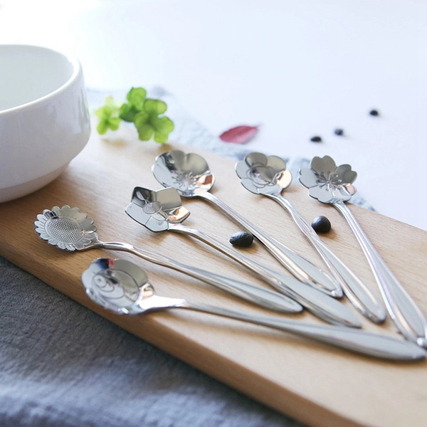 Flower Spoon Stainless Steel Mini Spoon Mini Coffee Ice Cream Spoons Ice Cream Dessert Candy Tea Spoon 8 Shapes Restaurant Tableware YFA282