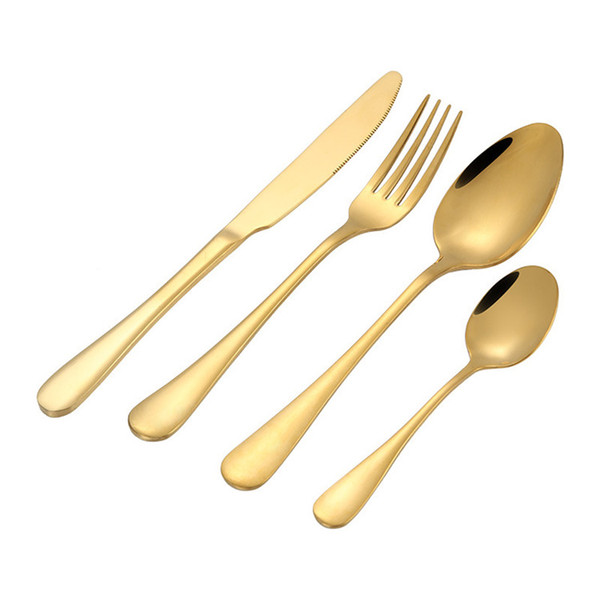 Glossy Gold Tableware Gold Cutlery Gold Flatware Knife Spoon Fork Dinnerware Stainless Steel Wedding Supplies Wholesale