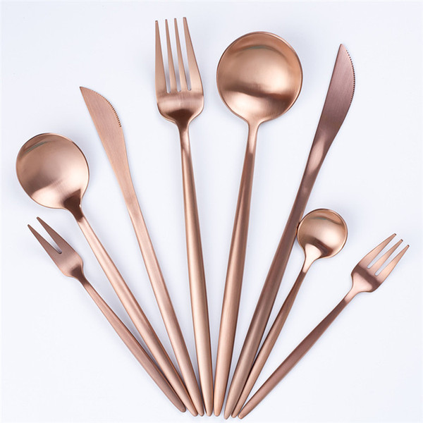 Rose Gold Tableware Fork Knife Spoon Matte Rose Gold Western Metal Dinnerware Rose Gold Cutlery Wedding