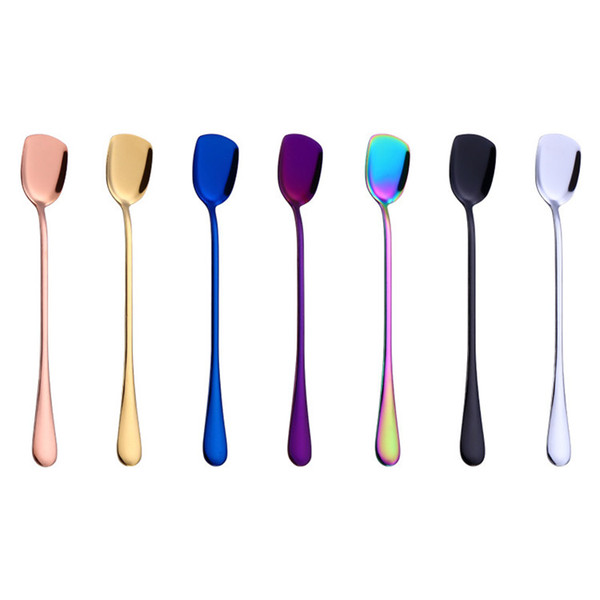 Eco Spoon Long Handle Spoon Shovel Design PVD Plated Stainless Steel Gold Tea Spoon 7 Colors Available