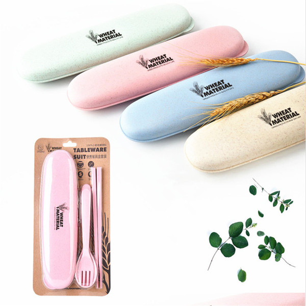 Eco-friendly Wheat Straw Children Cutlery Set Wheat Straw Children Tableware Set 4 Colors Wheat Straw Children Flatware Set