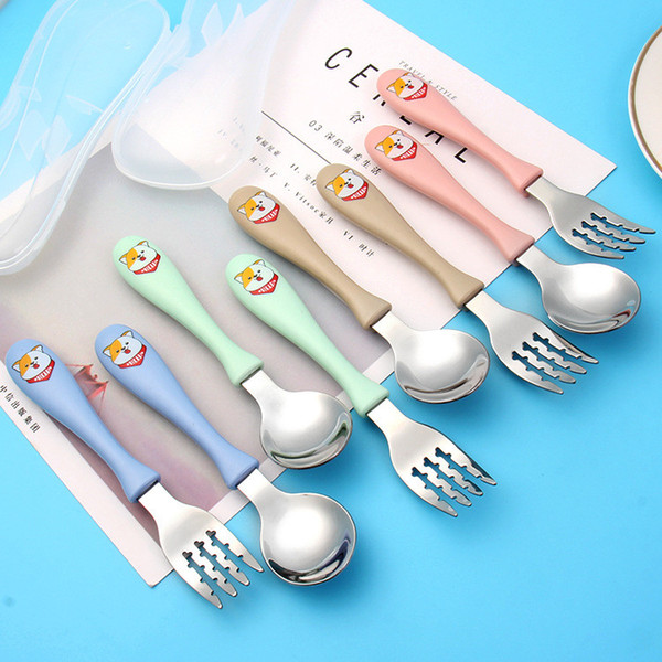 Cute Forks Spoons Stainless Steel 304 Forks Spoons Set Baby Forks Spoons Set with PP Handle