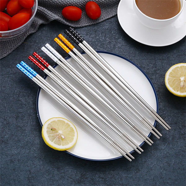 Metal Chopsticks Stainless Steel 304 Vacuum Chopsticks Anti Skid High Quality Chopsticks Wholesale with Artificial Diamonds Decorated