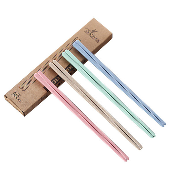 Eco Chopsticks Sets Wholesale Chopsticks Sets 4 Colors Reusable Wheat Straw and Plastic Chopsticks Sets on Promotion