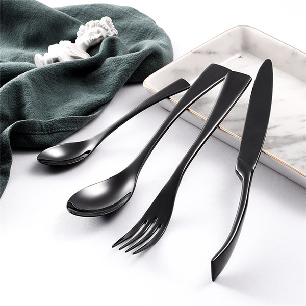 Glossy Black Stainless Steel Tableware Sets 4Pcs Western Dinnerware Sets Flatware Cutlery Sets Star Hotel Restaurant