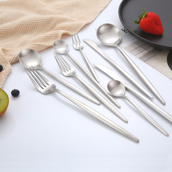 Matte Silver Stainless Steel Cutlery Flatware Quality 304 Stainless Steel Tableware Spoon Fork Knife Hot Sale