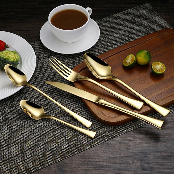 Unique Stainless Steel 304 Colored Tableware Set, Glossy Rose Gold Dinning Set, PVD Plated Golden Knife Fork Spoon Set