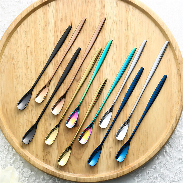 Colorful Spoons Long Metal Spoons Long Ice Spoons Stainless Steel 304 PVD Plated Kitchen Dining Bar