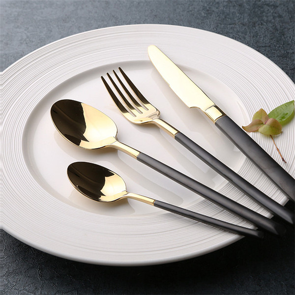 Luxury Gold Cutlery Wholesale Gold Black Tableware Knife Spoon Fork Stainless Steel 304 Flatware Table Supplies