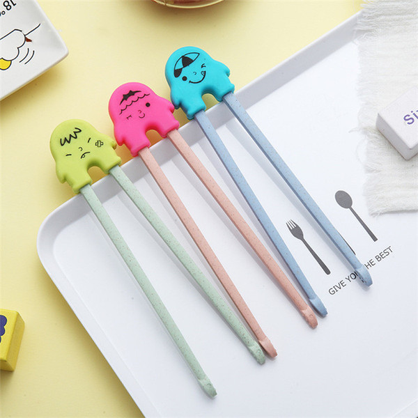 Food Grade Wheat Straw and Plastic Baby Chopsticks Training Chopsticks Learning Chopsticks with Cartoon Silicone End