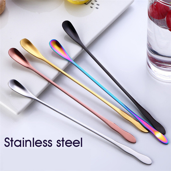 Colorful PVD Plated Silver Gold Rose Gold Black Stainless Steel Long Stirrer Spoons The Stirring Spoons