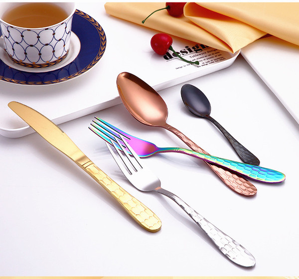 Unique Gold Plated Tableware Set, 4Pcs Colored Cutlery Set, Glossy Gold Flatware Set for Star Hotel