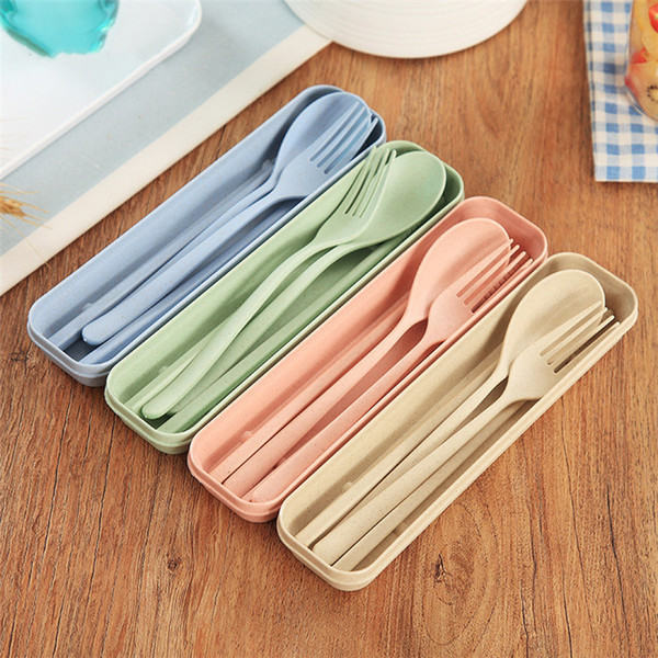 2019 Plastic Fork Spoon Chopsticks Set Plastic Dinnerware Wholesale Eco-friendly Wheat Straw and Plastic Cutlery Wholesale