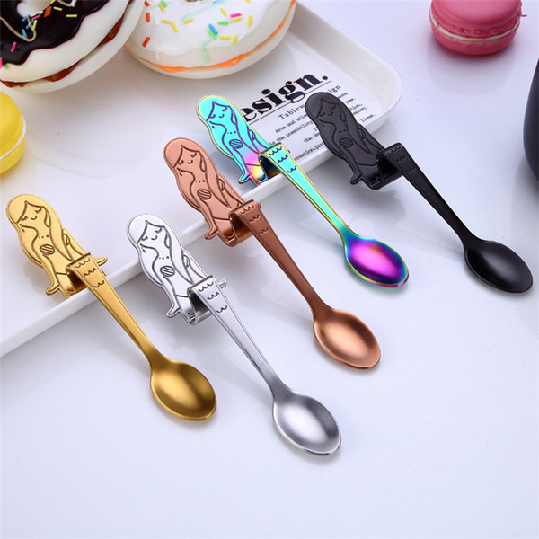 Fancy Colored Mermaid Spoon Coffee Spoon Coffee Teaspoon PVD Plated Stainless Steel 304 Gold Copper Black Rainbow