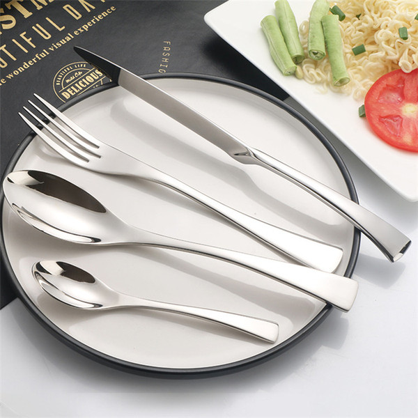4Pcs Cutlery Set Stainless Steel Tableware Set Cutlery Shiny Silver Knife Fork Spoon Western Flatware Wholesale