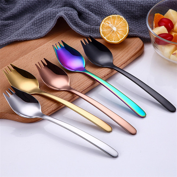 Colored Metal Fork Spoon Spork Stainless Steel 304 Gold Fork Spoon 2 in 1 Noodle Eating