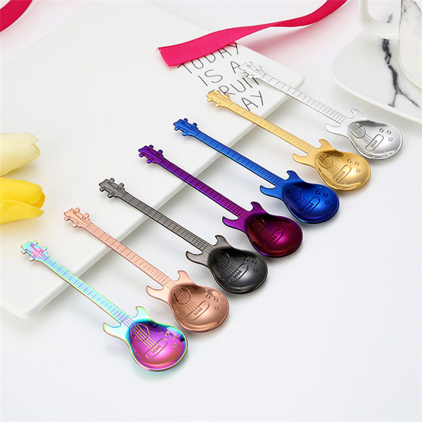 2018 Creative Coffee Spoons Wholesale PVD Plated Many Colors Stainless Steel 304 Guitar Design Coffee Spoons