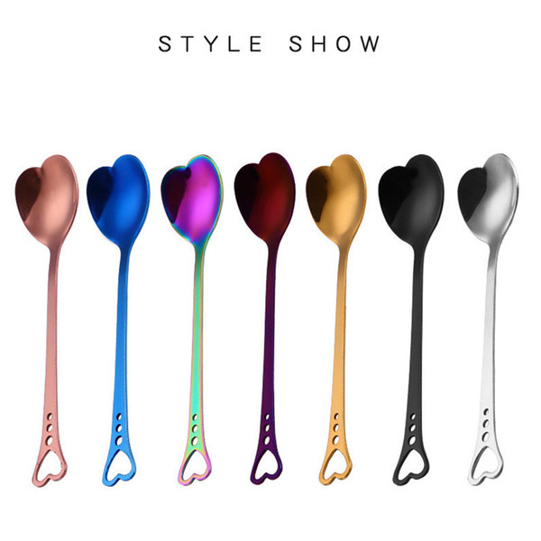 Wholesale Coffee Ice Cream Spoon Colorful Heart Spoon Wedding PVD Plated Glossy Rose Gold Tea Spoons