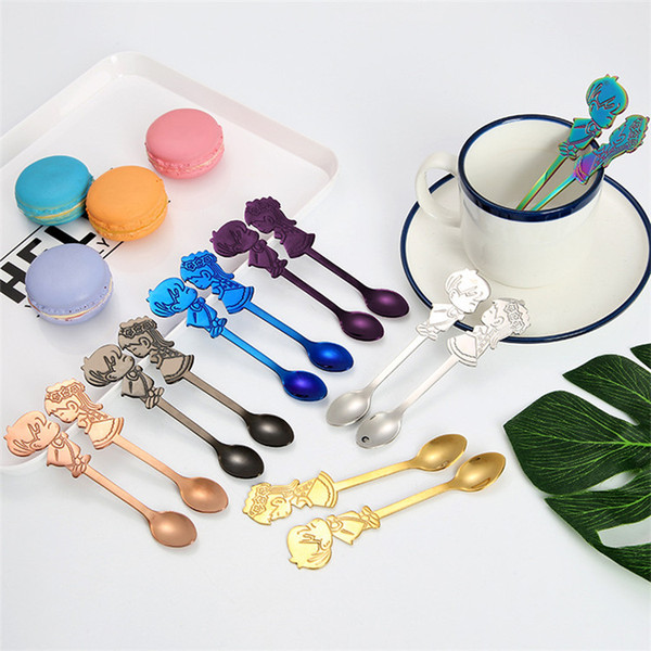 Colorful Coffee Spoons Set PVD Plated Stainless Steel 304 Couple Spoons Set Romantic Wedding Gift Set