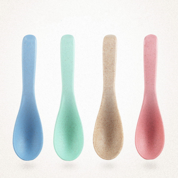 Eco-friendly Plastic Spoon Wholesale Plastic Spoon 4 Colors Mixed Reusable Wheat Straw and Plastic Spoon Set