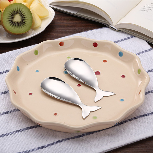 Creative Two Pieces Packed Stainless Steel 304 Fish Yogurt Spoons Fish Ice Cream Spoons Fish Pudding Spoons