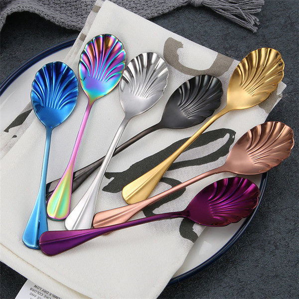 Unique Tea Spoons Wholesale Shell Spoons New Arrival Colored Gold Copper Black Rainbow Stainless Steel Spoons