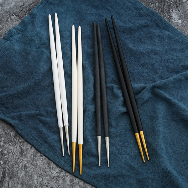 Black White Resin Handle Metal Japanese Chopsticks Restaurant Black Golden Chopsticks White Golden Stainless Steel 304 Chopsticks