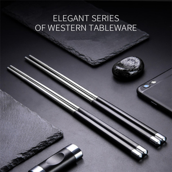 Top Quality 304 Stainless Steel Chopsticks with Black Slip-resistant Cover, Durable Metal Chopstick Restaurant Square Chopsticks