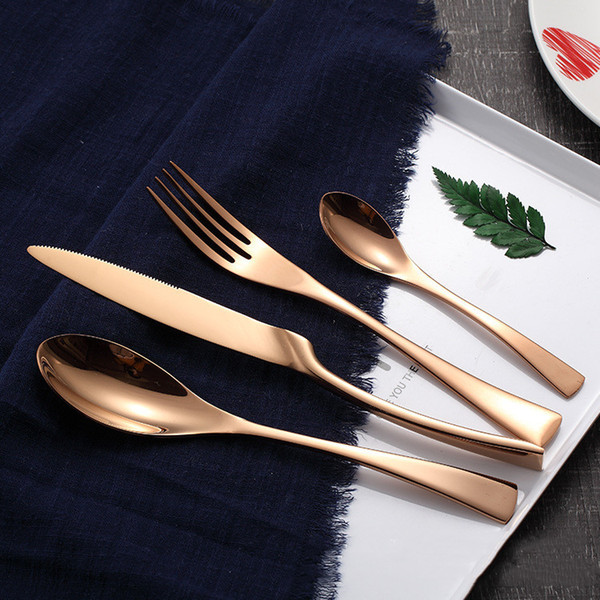 Rose Gold Western Cutlery Set Western Tableware Set 4Pcs Stainless Steel Western Flatware Set Wedding Banquet